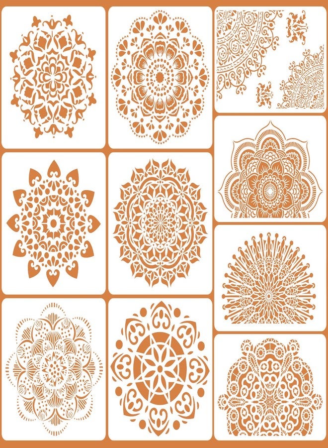Zonon 10 Pieces Large Mandala Stencils Mandala Print Templates Reusable Painting Stencils Laser Cut Mandala Dot Stencils for Wall Tile Floor Fabric Furniture Painting DIY Supplies, 10 Styles, 2 Sizes - Image 1